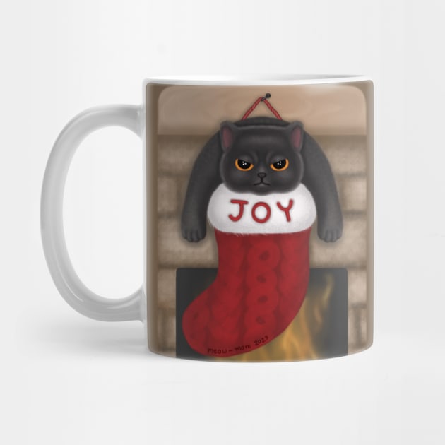 Grumpy Black Cat in Joy Christmas Stocking by meow-mom